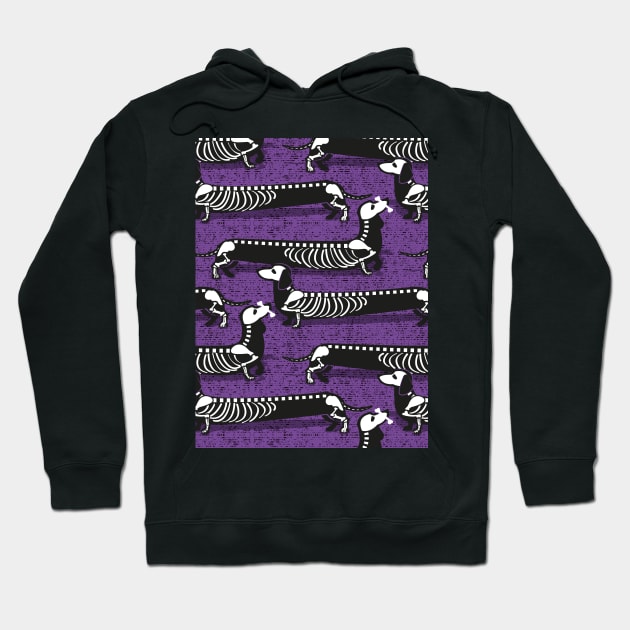 Spooktacular long dachshunds skeleton // pattern // studio purple background and skeleton dogs Hoodie by SelmaCardoso